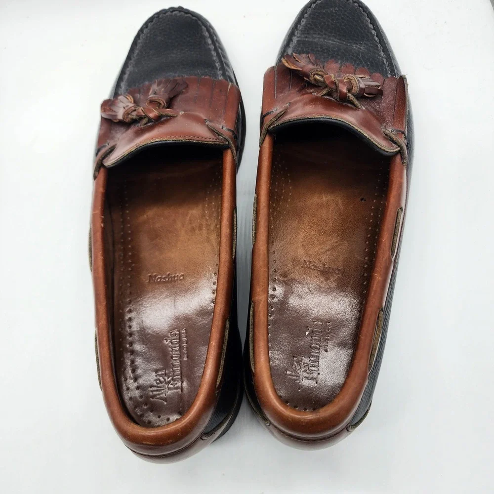 Allen Edmonds Nashua Loafers Men 11 B Narrow Black Brown Leather Kiltie Tassel